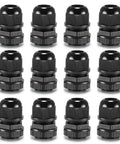 Cable glands, 12-pack, 1/2 in NPT, nylon, IP68 waterproof pass-through