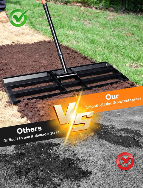 Heavy Duty Lawn Leveling Rake With 30 By 10 Inch Plate And 78 Inch Adjustable Handle, Curved Edge And Anti Fracture Connectors