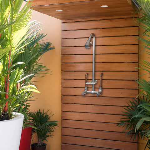 Outdoor Shower Kit With Soap Dish, Rust and Corrosion Resistant Brushed Nickel Finish, Dope For Poolside, Patio, Beach House Or Lake Cabin