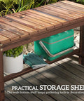 35.4 Inch Wooden Garden Bench With Storage Shelf For Patio And Balcony Two Seater Outdoor Bench In Carbonized Wood
