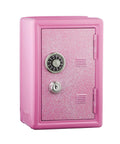 Front view of Pink Mini Locker Safe for Kids With Easy Combination Lock and Spare Key, featuring a secure locker-style design.