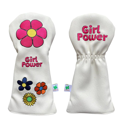 Driver Headcover For Golf Clubs Blade Mallet Putter Cover Hybrid Fairway Wood Water Resistant Faux Leather Durable Universal Fit For Most Brands Novelty Girl Power Golf Accessories, front and back view with flower design