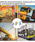 Metric Hydraulic Zerk Grease Fitting Assortment Kit 160 Piece with images of construction and transport vehicles in use