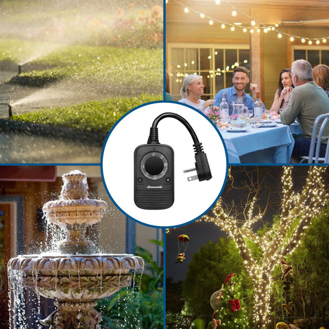 Outdoor Light Timer With Dusk To Dawn Sensor For Outlets, Weatherproof Yard And Holiday Decor, 10 Amp Half HP, UL Listed