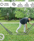 Man setting up Uniki Hammock Stand With 3 Year Warranty Instant 30 Second Foldable Hammock Setup 550 Lb Capacity For One Person outdoors