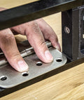 Butt Hinge Template Kit With Fully Adjustable Router Jig in use on wood door, showing hinge placement and adjustment mechanism