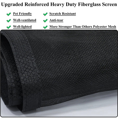 Close-up of fiberglass mesh for Upgraded Magnetic Screen Door With Full Strip Magnets, highlighting features like anti-tear and pet friendly.