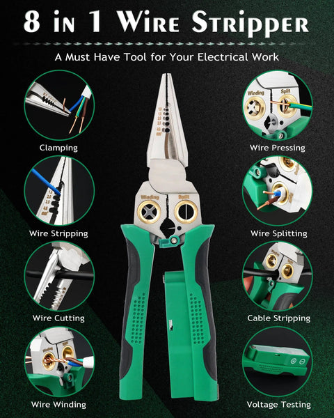 8 In 1 Wire Strippers With Voltage Tester And Cable Cutter Plier Twister Crimper Multifunctional Wire Stripping Tool For 10 To 18 AWG