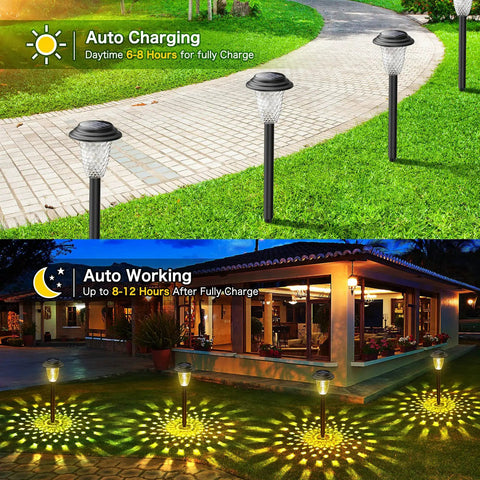 Color Changing Solar Pathway Lights 8 Pack Outdoor Dual Mode Warm White And Colorful LED Garden Path Lights with house view