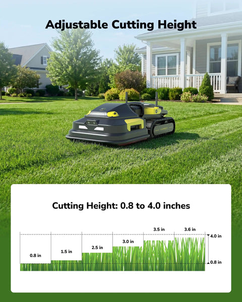 All Season Robot Lawn Mower And Blower With Modular Design Auto Recharge AI Multi Zone Mapping And RTK GPS Navigation For Easy Lawn Care Pro Mowing And Debris Cleanup with adjustable cutting height on grass