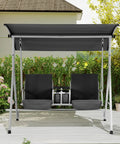 Two Seat Outdoor Porch Swing With Adjustable Canopy Heavy Duty 650 Lb Capacity Patio Swing With Pivot Storage Table And Cup Holders