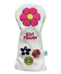Driver Headcover For Golf Clubs Blade Mallet Putter Cover Hybrid Fairway Wood Water Resistant Faux Leather Durable Universal Fit For Most Brands Novelty Girl Power Golf Accessories with colorful flower design.