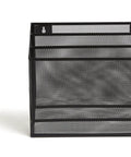 Wire Mesh File Organizer Three Compartment Matte Black Vertical Desk Sorter for Home Office Use, front view