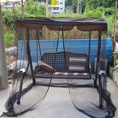 Black patio mosquito netting with zipper for outdoor use waterproof tent mesh screen for porch swing 3 seater 125x205x205 cm