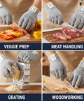Cut Resistant Kitchen Gloves ANSI A5 Level 5 HPPE For Mandoline Slicing And Oyster Shucking Food Safe Gloves in use for various tasks
