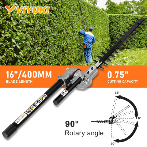 16 Inch Articulating Hedge Trimmer Attachment With Beefed-Up Dual Action Blade And 0.75 Inch Cutting Capacity, Adjustable Angles
