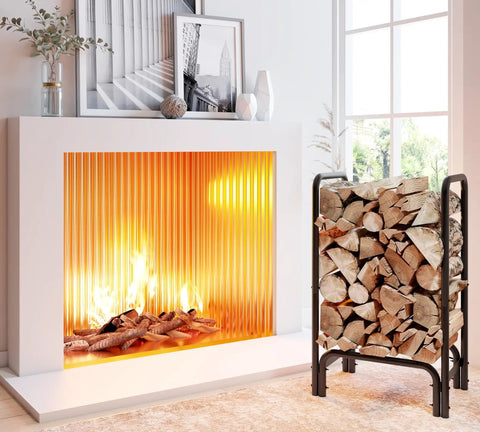 Detachable Round Tube Firewood Rack Log Holder For Indoor And Outdoor Fireplaces, Black Firewood Storage Organizer Keeps Logs Neatly Stacked