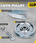 Clevis pulley kit with bolts, nuts, and fork, part of Beefy 130 Lb Yellow Double Looped Garage Door Extension Spring Bundle for 7 Ft Doors.