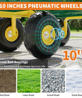 Close-up of 10-inch wheels on Garden Wagon Cart Workhorse Heavy Duty With 1400 Lb Capacity And 3 In 1 Convertible Design