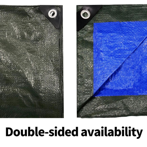 6x8 Feet Green Waterproof Tarp For Outdoor Gear And Firewood, showcasing double-sided green and blue design with grommets