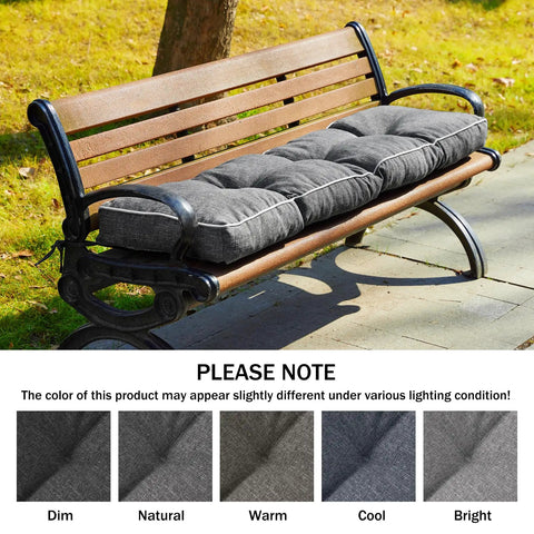 Outdoor park bench with 42 Inch By 16 Inch Bench Cushion With Durable Ties Cozy Memory Foam Comfort Non Slip Bottom For Indoor Outdoor Patio Seating Dark Grey Great For Kitchen And Dining Benches Or Window Seats, dark grey color.