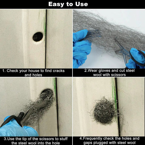 2 Pack Steel Wool Mice And Rodent Control Kit With Thick Steel Wool Pads For Holes And Gaps usage instructions with tools