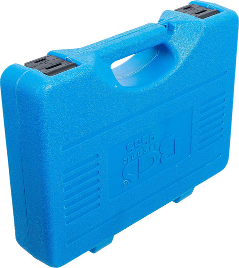 Heavy Duty Glow Plug Puller And Thread Restoration Kit For M8 And M10 Diesel Blocks 41 Piece blue plastic case with handle.