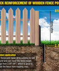 Beefy Heavy Duty Steel Fence Post Repair Stake With Ground Anchor Screws In H Shape Design shown in fence illustration