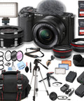 Image showing ZV-E10 Mirrorless Camera Bundle with 16 to 50mm Kit Lens and Forty Piece Accessory Bundle including 64GB SD Card LED Light Case