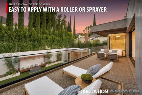 Top Tier Brown Tinted Concrete Sealer With High Gloss Glow Up Solvent Based Cure And Seal In A 5 Gallon Size applied to patio decor.