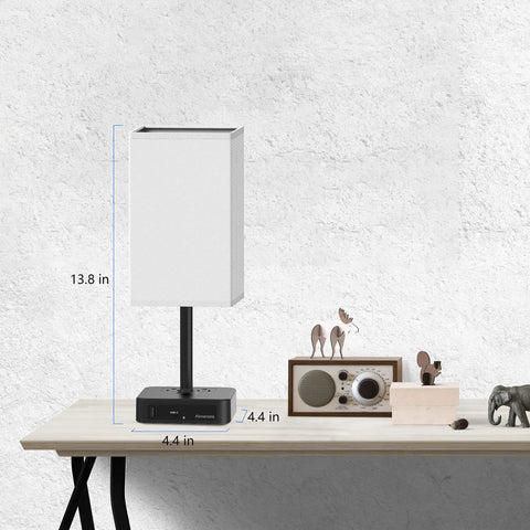 Touch Control Bedside Table Lamp With USB-C USB-A Ports And Two AC Outlets, LED Desk Light with white finish, on desk