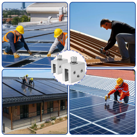 Installation of Metal Roof Panel Clamps For Standing Seam Roofs No Drill Non Penetrating Aluminum Brackets for solar systems