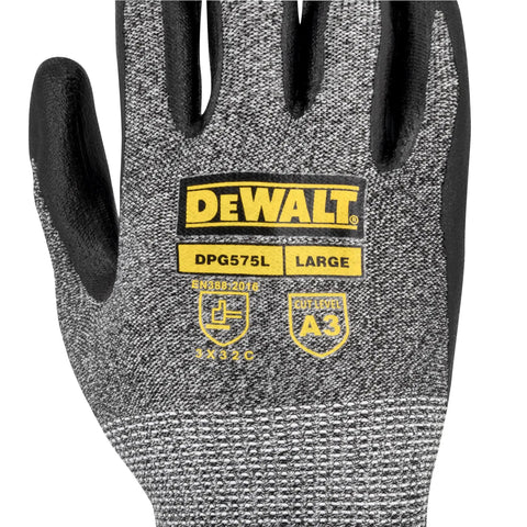 Foam Nitrile Palm Work Gloves With A3 Cut Resistance For Outdoor Jobs Construction And General Use Great Grip Puncture And Abrasion Protection Durable Hand Safety Size M showing back with yellow label