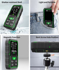 Dual Laser Distance Meter With 656 Feet Range, Rechargeable, Six Measurement Units In Feet, Inches, And Meters, LCD Display, Measures Length, Area, Volume And Angle With One Eighth Inch Accuracy, Bidirectional And Unidirectional Modes, black and green