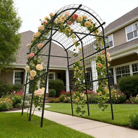 7 Ft Adjustable Garden Arch Trellis For Climbing Plants, Heavy Duty Rustproof Stainless Steel Cucumber Support in garden