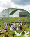 Heavy Duty Metal Chicken Coop With Doom Roof Walk In Poultry Run For Outdoor Backyards Waterproof UV Cover Predator Proof Fence