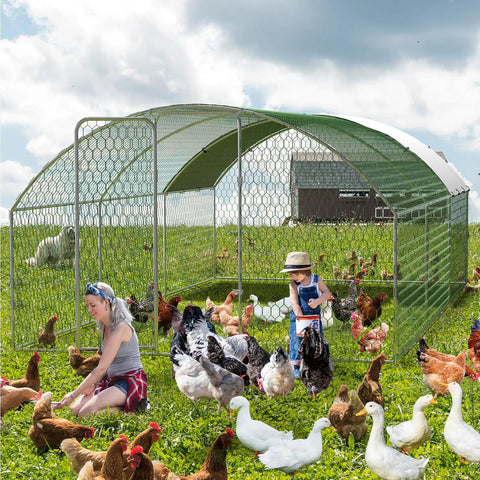 Heavy Duty Metal Chicken Coop With Doom Roof Walk In Poultry Run For Outdoor Backyards Waterproof UV Cover Predator Proof Fence