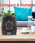 Portable Desk And Room Space Heater With Carry Handle, 1500W, Lightweight 2.8 Lb Personal Heater on table, fan included.