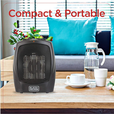 Portable Desk And Room Space Heater With Carry Handle, 1500W, Lightweight 2.8 Lb Personal Heater on table, fan included.