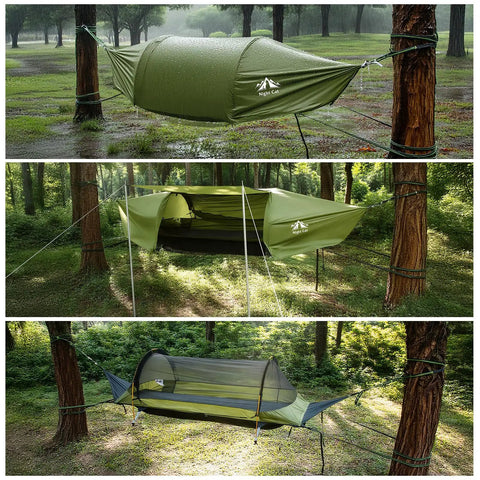 Flat Lay Hammock Tent With Mosquito Net And Waterproof Rainfly For One Person Backpacking Camping Lightweight 330 Lbs Capacity