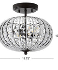 Oil Rubbed Bronze 11.7 Inch 2-Light Iron And Acrylic Crystal Semi-Flush Globe Ceiling Light For Bedroom And Hallway