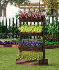 Wooden Raised Garden Bed Vertical Planter Box, Freestanding Plant Stand For Indoor And Outdoor Use, Four-Tier Carbonized Design