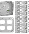 Heavy Duty 4x4 Inch Electrical Junction Boxes With Covers, 21 Cu In Capacity, One And a Half Inch Deep Steel Outlet Boxes, Bulk Pack Double Duplex Receptacle And Cover Plates, UL Listed For Home And Commercial Install. Steel 4x4 box and double duplex cover