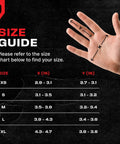 Size guide for Pro Grade Cut Resistant Work Gloves With Nitrile Grip, showing hand measurements for XS to XL sizes.