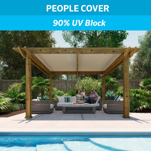 Ninety Percent UV Blocking Heavy Duty Outdoor Shade Fabric For Pergolas, Patios, Pet Areas And More showing a pergola setup.