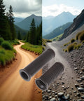 Two Piece Black MTB Handlebar Grips For Twist Shifters Shockproof Anti Slip TPR Rubber Long Or Short Grips on mountain path