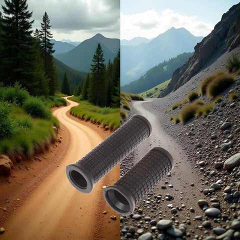 Two Piece Black MTB Handlebar Grips For Twist Shifters Shockproof Anti Slip TPR Rubber Long Or Short Grips on mountain path