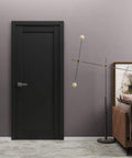 Lite Slab Barn Door Panel 42 X 96 Inches Matte Black With Solid Pine And Eco Veneer Finish installed in modern room interior