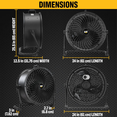 Dimensions of Beefed Up Heavy Duty 18 Inch High Velocity Drum Fan With 3400 CFM 4 Speed Control 360 Degree Adjustable Drum Head