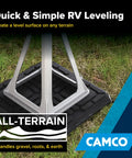 Universal RV Flex Leveling Pads Support For Jacks And Stabilizers Anti Sink Design Keeps Your Camper Solid On Soft Dirt Or Grass Setup Makes Leveling A Sweet Breeze With Eight Point Five Inch Square Base on grass.